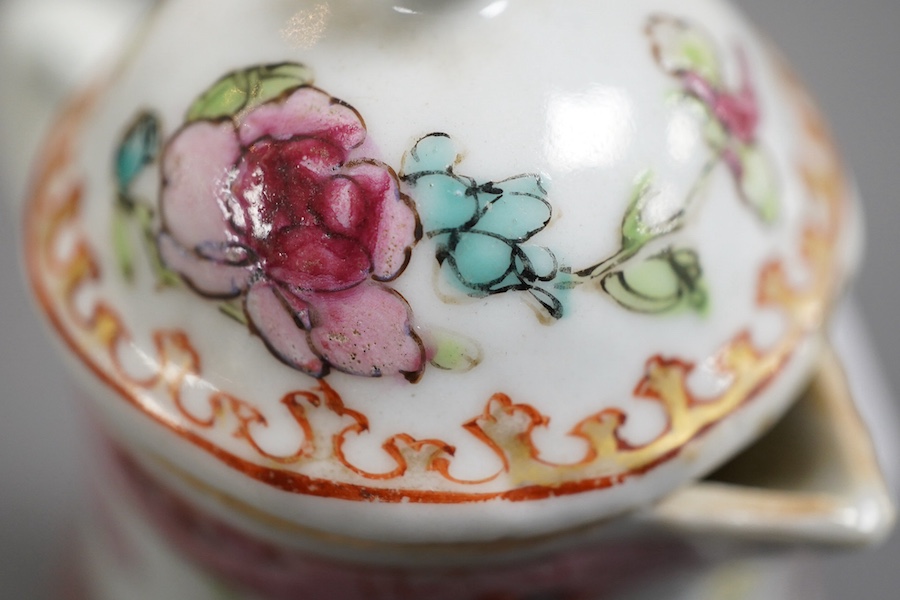 A Chinese famille rose ‘cockerel’ cream jug and cover, Yongzheng period